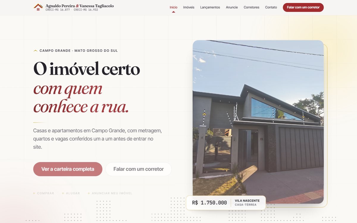 Página inicial do site da Tagliacolo Negócios Imobiliários